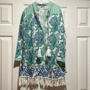 NWT Bindi floral fringe coastal trim tunic